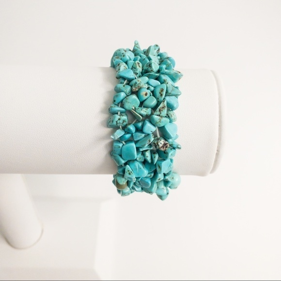 Artisan Jewelry - Turquoise dyed howlite stretch bracelet stackable semi precious gemstone jewelry